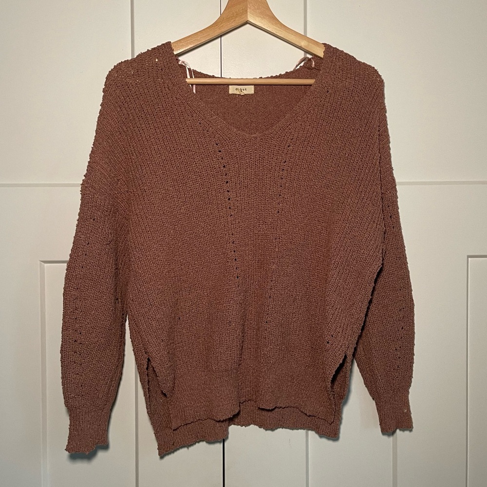 Dark pink v-neck knit sweater